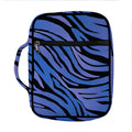 Black Blue Zebra Pattern Print Front Pocket Bible Bag