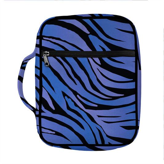 Black Blue Zebra Pattern Print Front Pocket Bible Bag