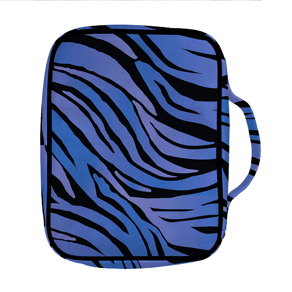 Black Blue Zebra Pattern Print Front Pocket Bible Bag