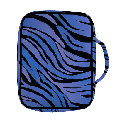 Black Blue Zebra Pattern Print Front Pocket Bible Bag