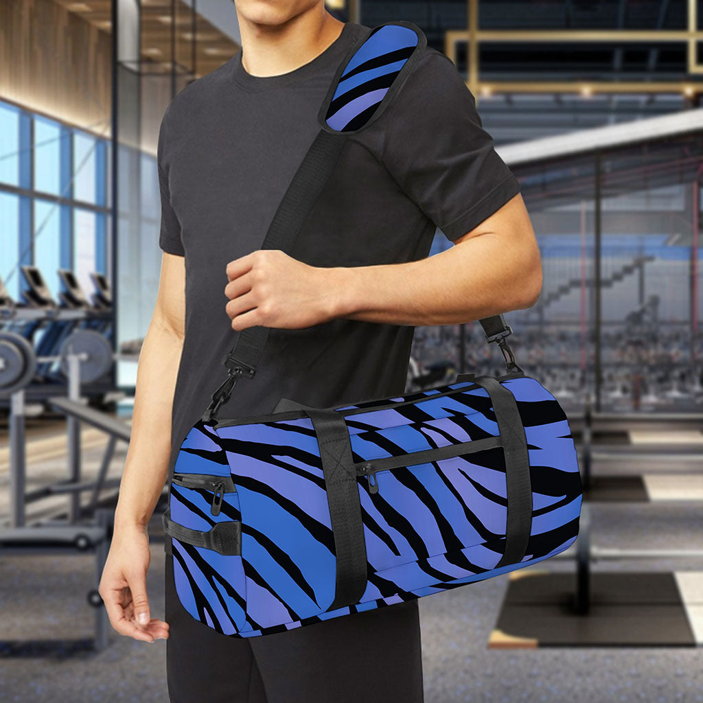 Black Blue Zebra Pattern Print Gym Bag