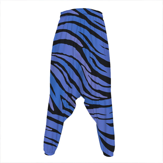 Black Blue Zebra Pattern Print Hammer Pants