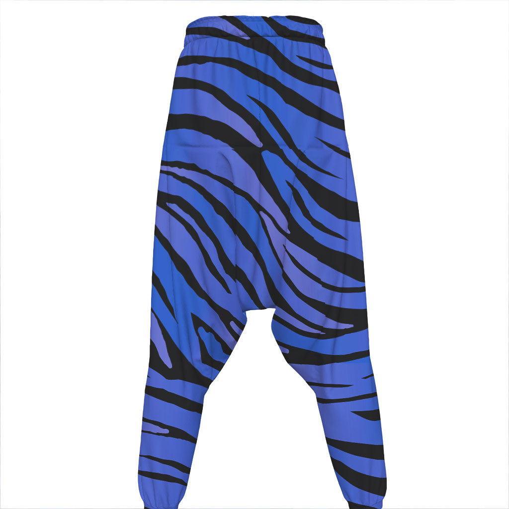 Black Blue Zebra Pattern Print Hammer Pants