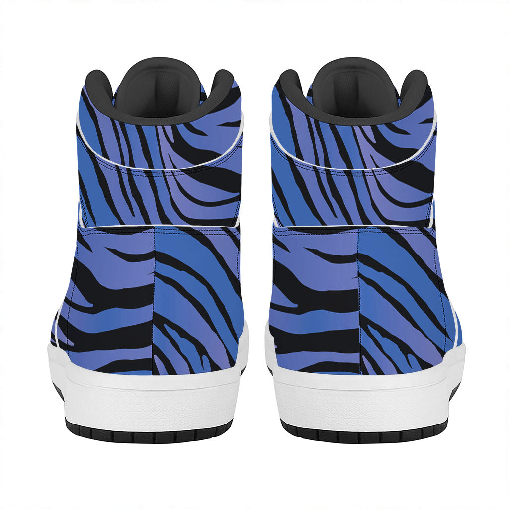 Black Blue Zebra Pattern Print High Top Leather Sneakers
