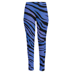 Black Blue Zebra Pattern Print High-Waisted Pocket Leggings