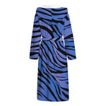 Black Blue Zebra Pattern Print Hooded Bathrobe