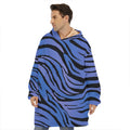 Black Blue Zebra Pattern Print Hoodie Blanket