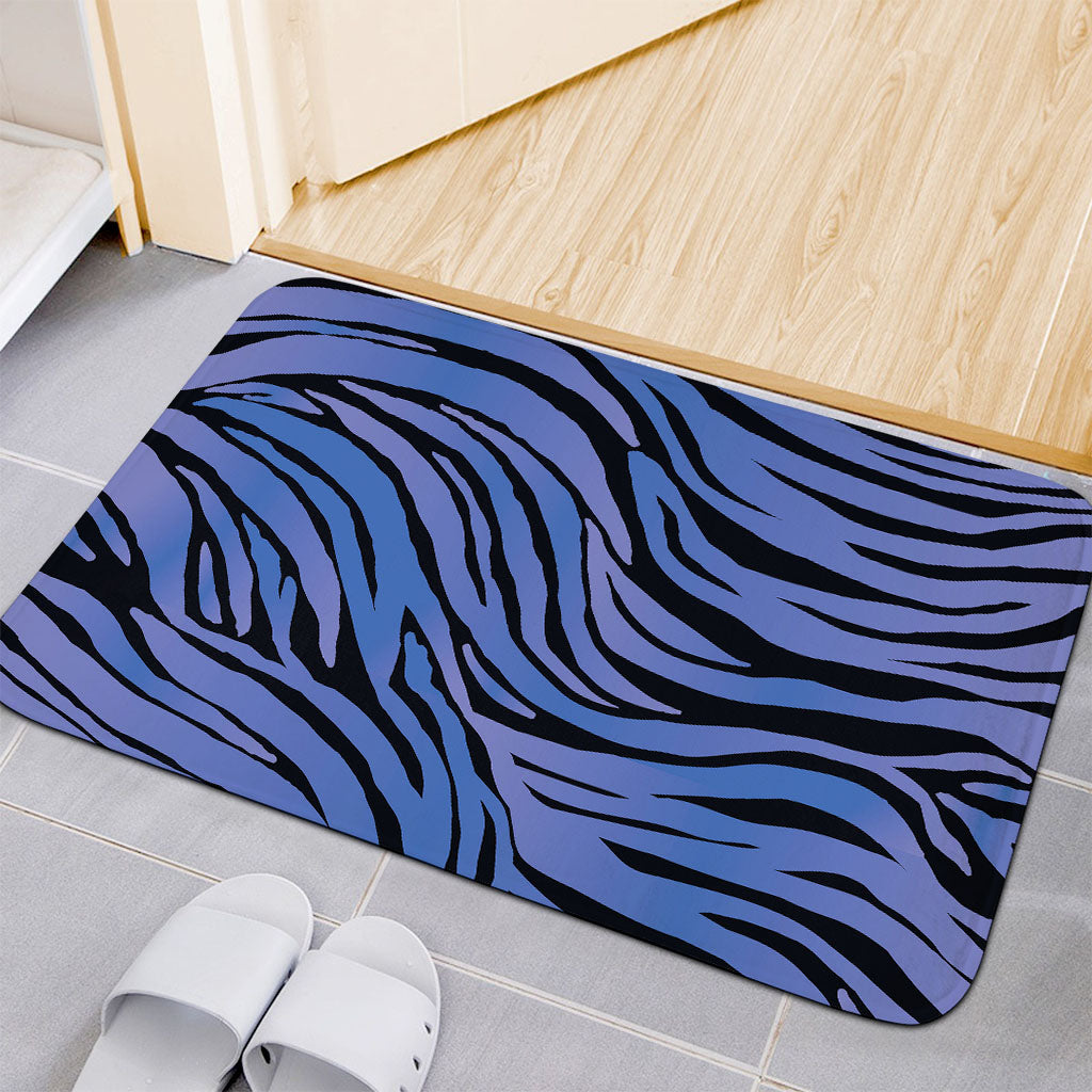 Black Blue Zebra Pattern Print Indoor Door Mat