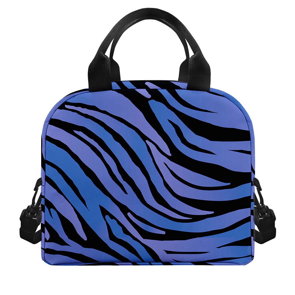 Black Blue Zebra Pattern Print Insulated Lunch Bag