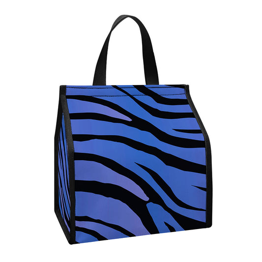 Black Blue Zebra Pattern Print Insulated Lunch Tote