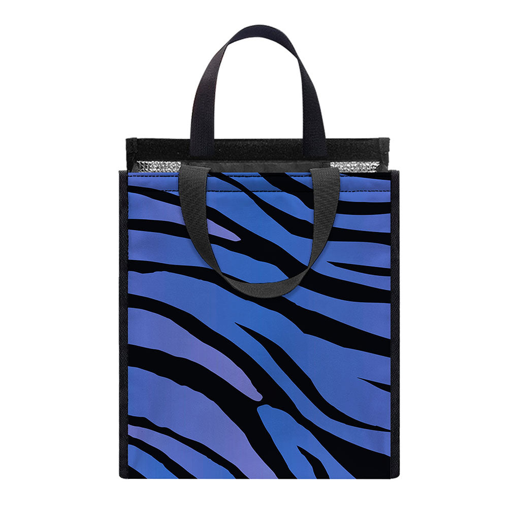 Black Blue Zebra Pattern Print Insulated Lunch Tote