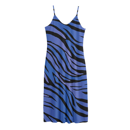 Black Blue Zebra Pattern Print Jersey Midi Cami Dress