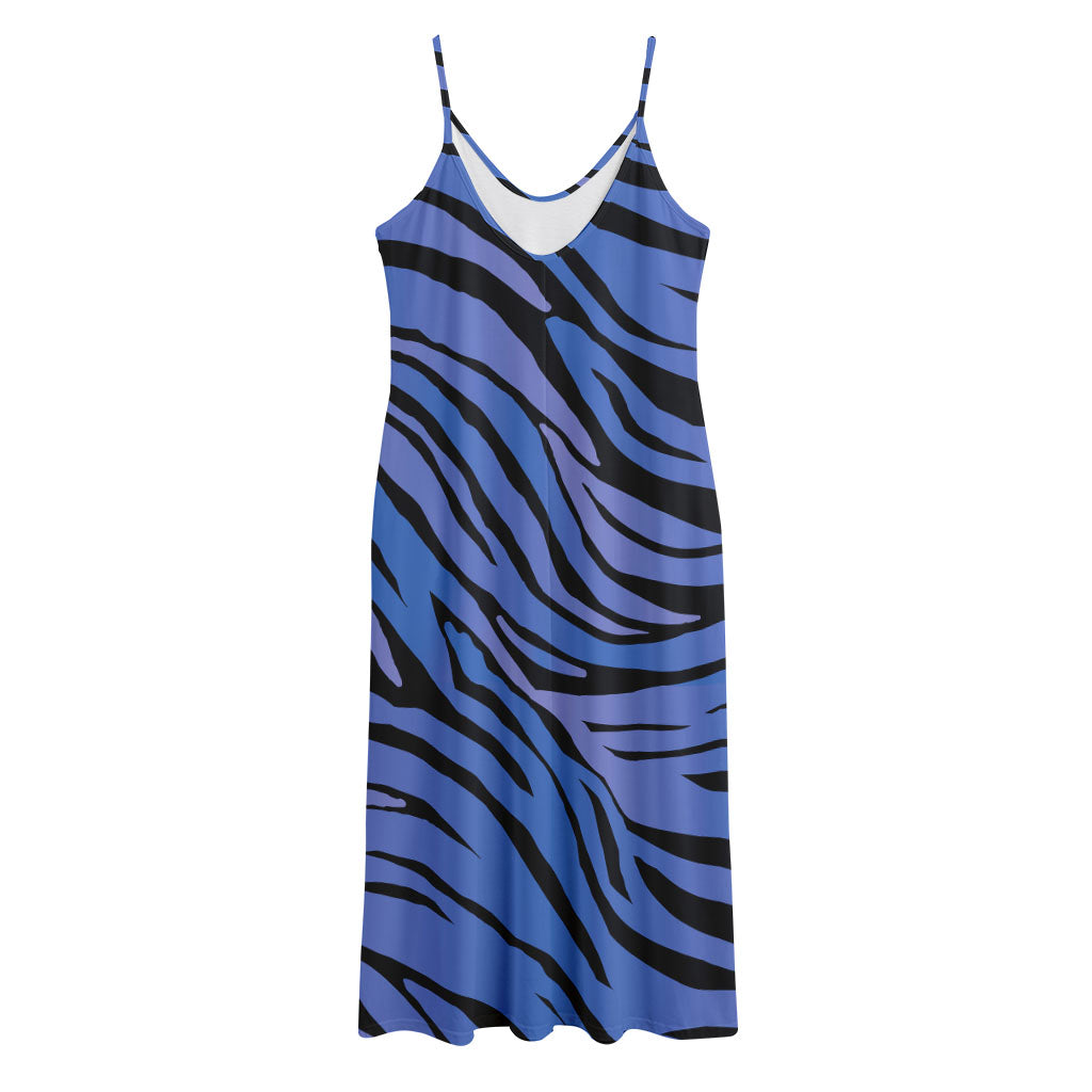 Black Blue Zebra Pattern Print Jersey Midi Cami Dress