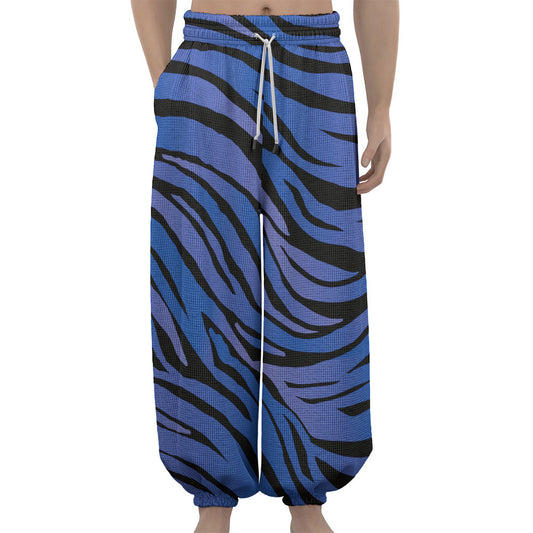 Black Blue Zebra Pattern Print Lantern Pants