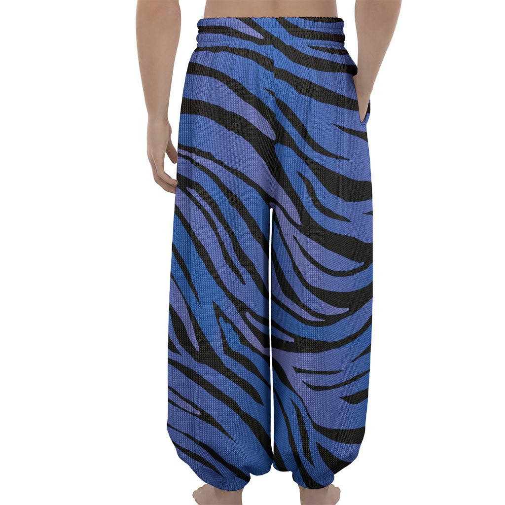 Black Blue Zebra Pattern Print Lantern Pants