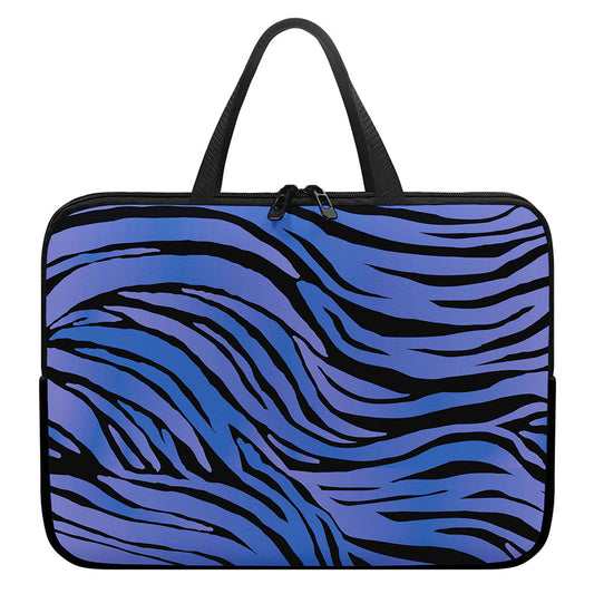 Black Blue Zebra Pattern Print Laptop Sleeve With Handle