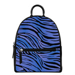 Black Blue Zebra Pattern Print Leather Backpack