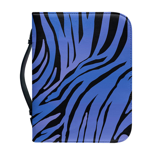 Black Blue Zebra Pattern Print Leather Bible Cover