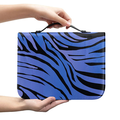 Black Blue Zebra Pattern Print Leather Bible Cover