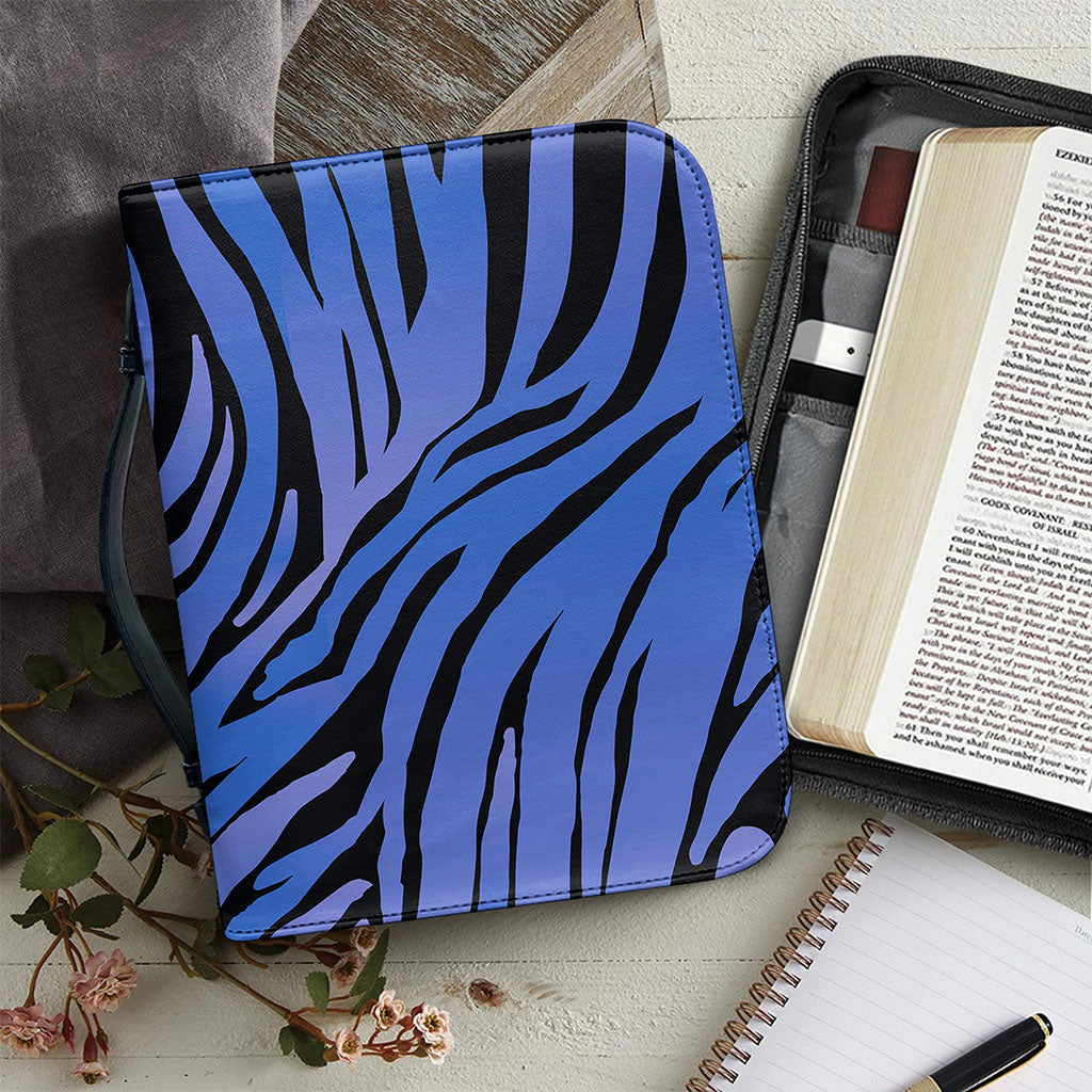 Black Blue Zebra Pattern Print Leather Bible Cover
