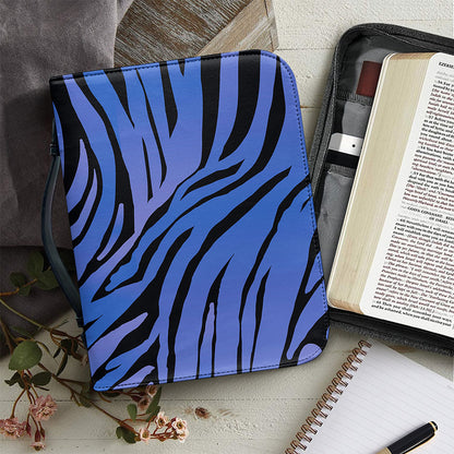 Black Blue Zebra Pattern Print Leather Bible Cover