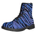 Black Blue Zebra Pattern Print Lace-Up Boots