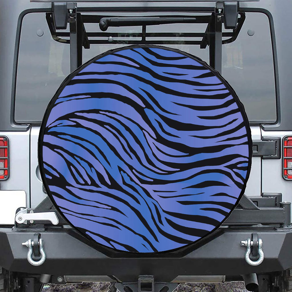 Black Blue Zebra Pattern Print Leather Spare Tire Cover