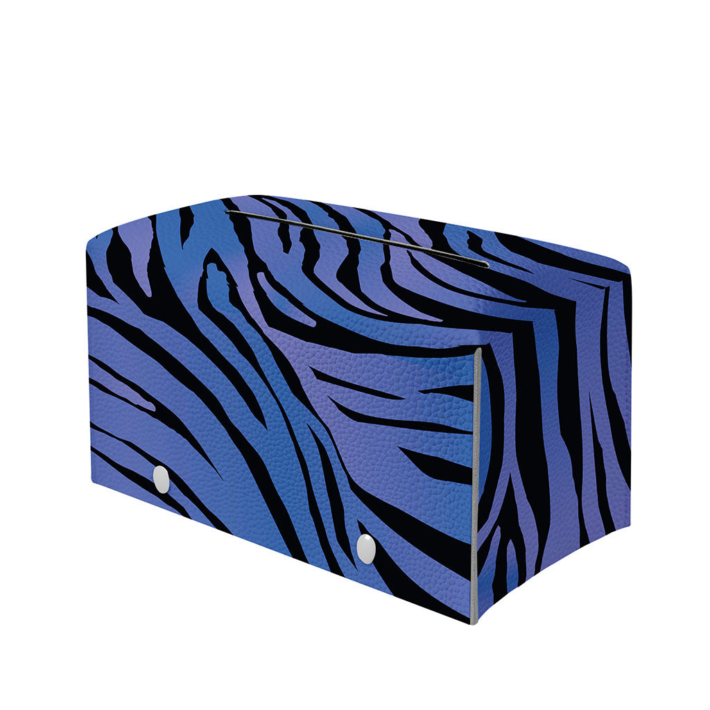 Black Blue Zebra Pattern Print Leather Tissue Box Cover