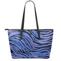 Black Blue Zebra Pattern Print Leather Tote Bag With Zipper
