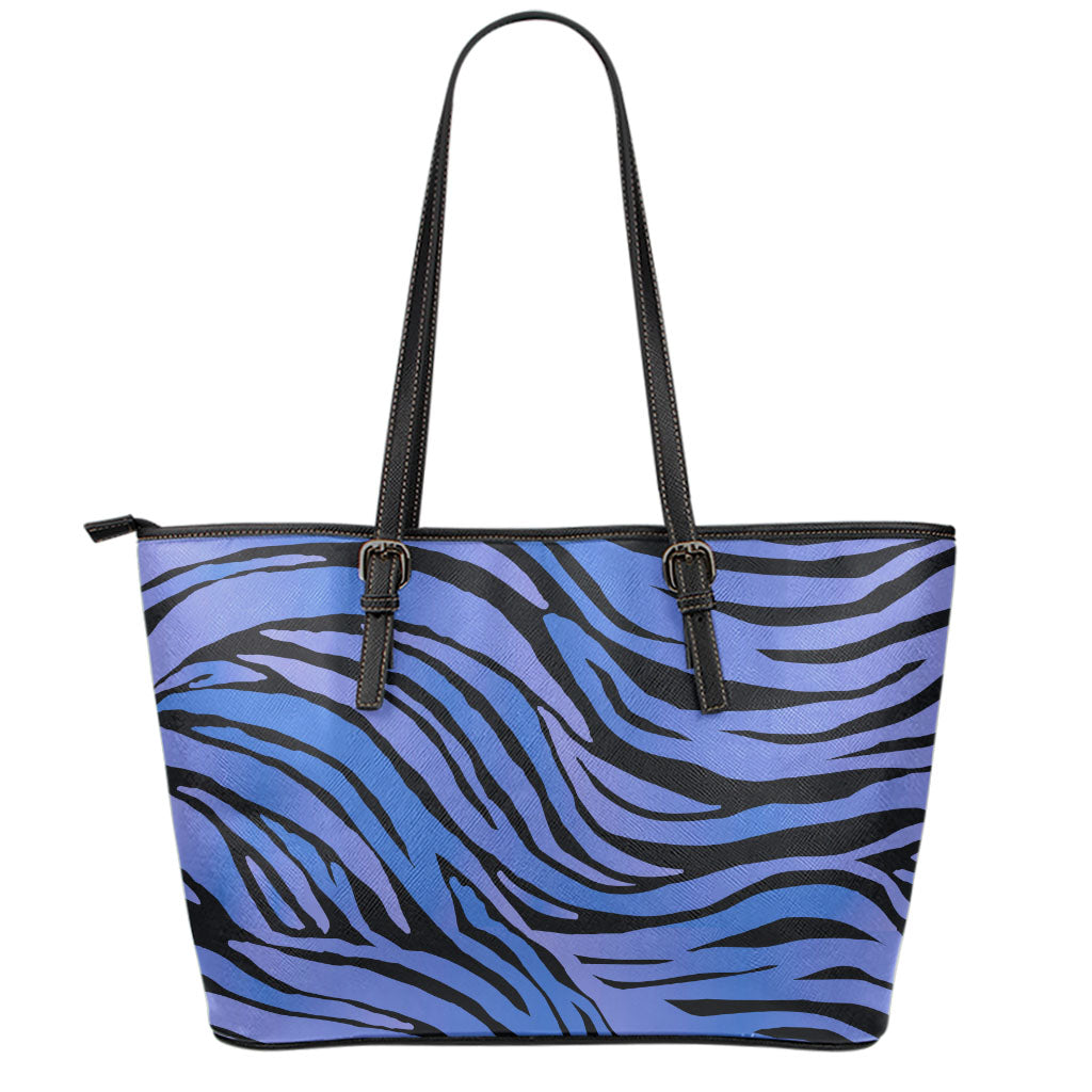 Black Blue Zebra Pattern Print Leather Tote Bag