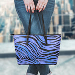 Black Blue Zebra Pattern Print Leather Tote Bag