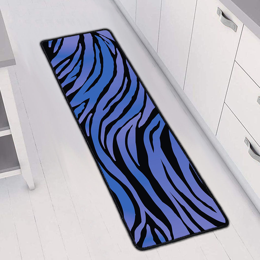 Black Blue Zebra Pattern Print Long Kitchen Mat