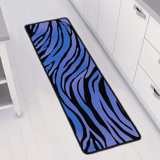 Black Blue Zebra Pattern Print Long Kitchen Mat