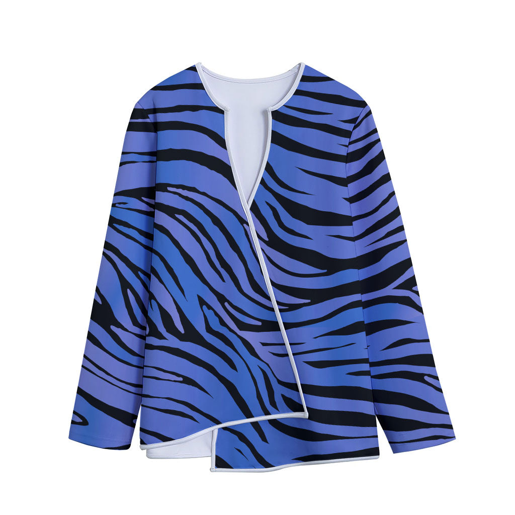 Black Blue Zebra Pattern Print Long Sleeve Short Coat