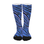 Black Blue Zebra Pattern Print Long Socks