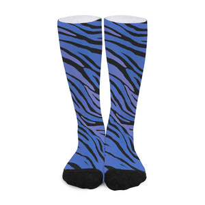 Black Blue Zebra Pattern Print Long Socks