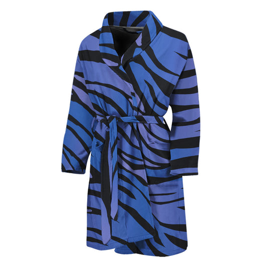 Black Blue Zebra Pattern Print Men's Bathrobe