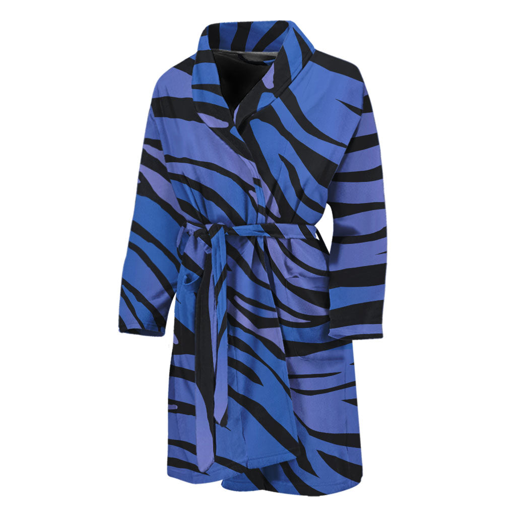 Black Blue Zebra Pattern Print Men's Bathrobe