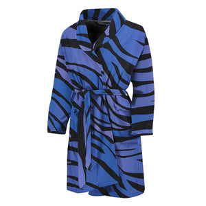 Black Blue Zebra Pattern Print Men's Bathrobe