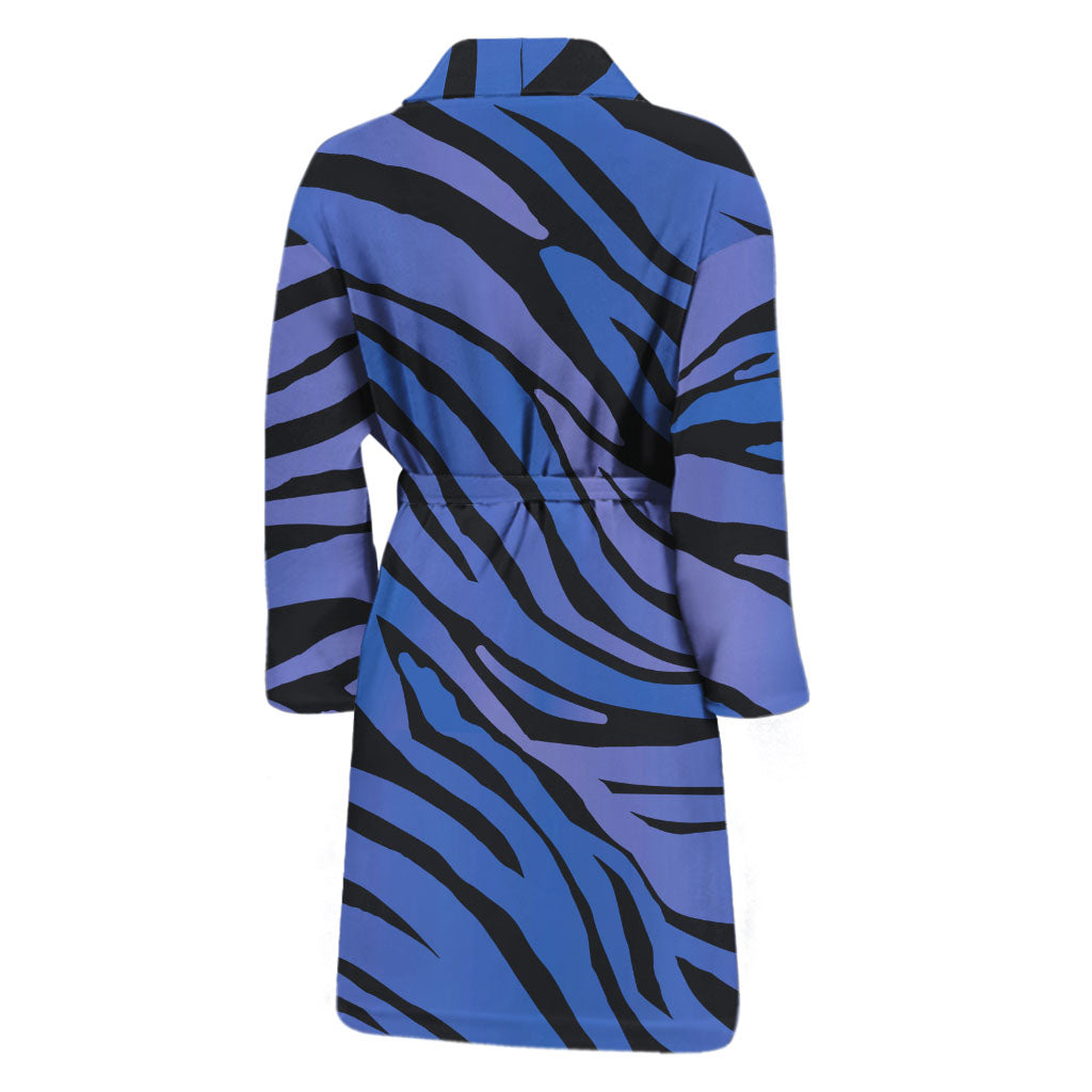 Black Blue Zebra Pattern Print Men's Bathrobe