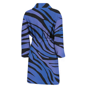 Black Blue Zebra Pattern Print Men's Bathrobe