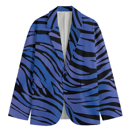 Black Blue Zebra Pattern Print Men's Blazer