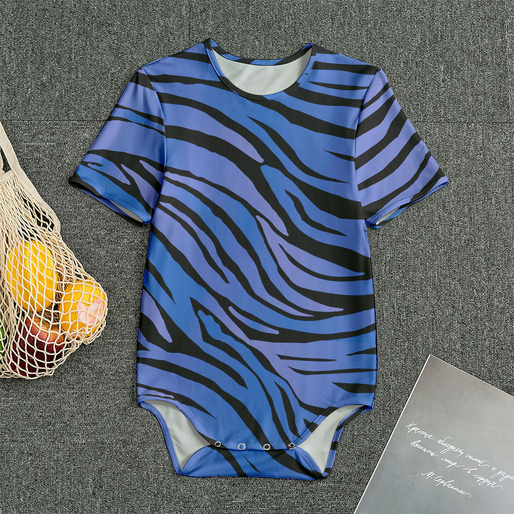 Black Blue Zebra Pattern Print Men's Bodysuit
