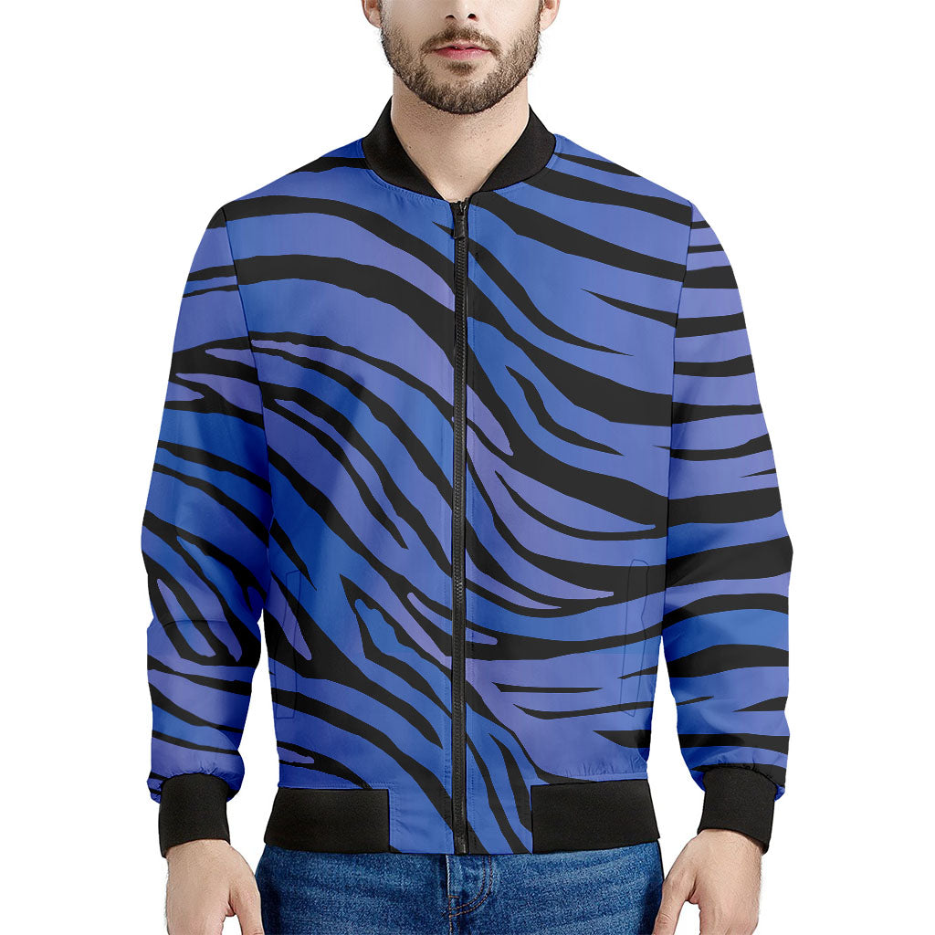 Black Blue Zebra Pattern Print Men's Bomber Jacket