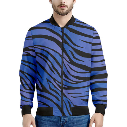 Black Blue Zebra Pattern Print Men's Bomber Jacket