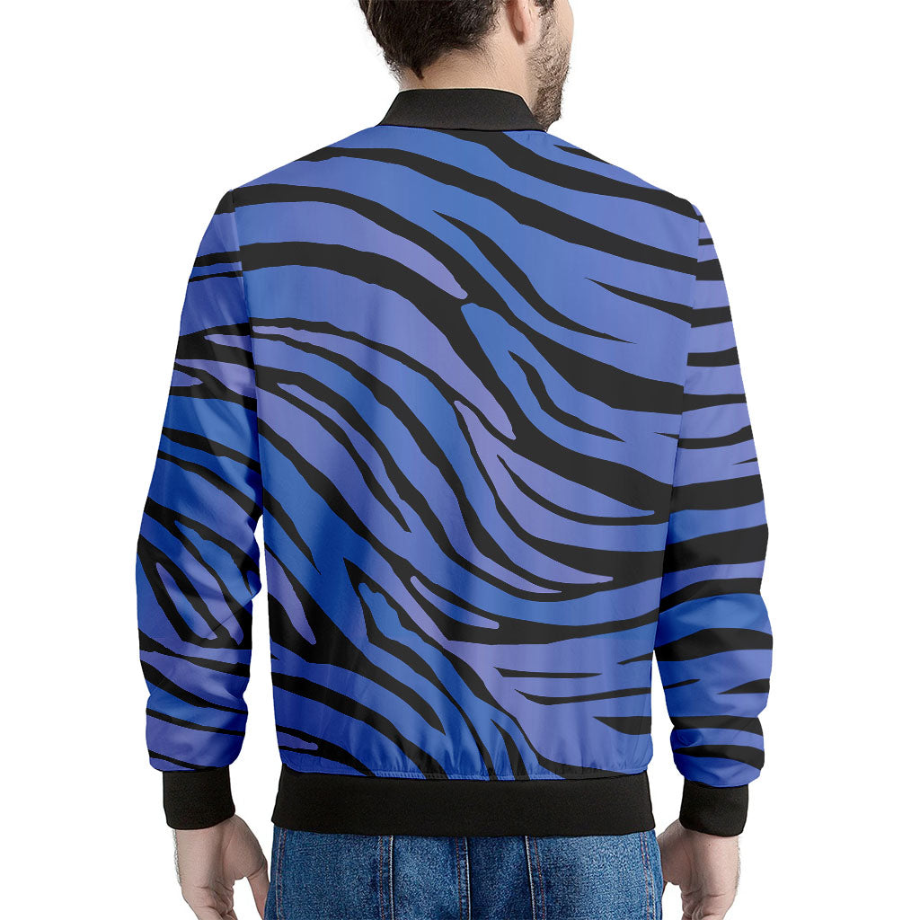 Black Blue Zebra Pattern Print Men's Bomber Jacket