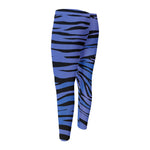 Black Blue Zebra Pattern Print Men's Compression Pants