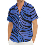 Black Blue Zebra Pattern Print Men's Deep V-Neck Shirt