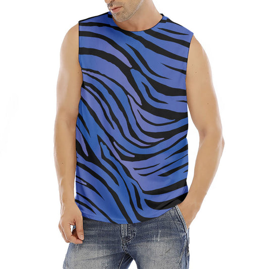 Black Blue Zebra Pattern Print Men's Fitness Tank Top