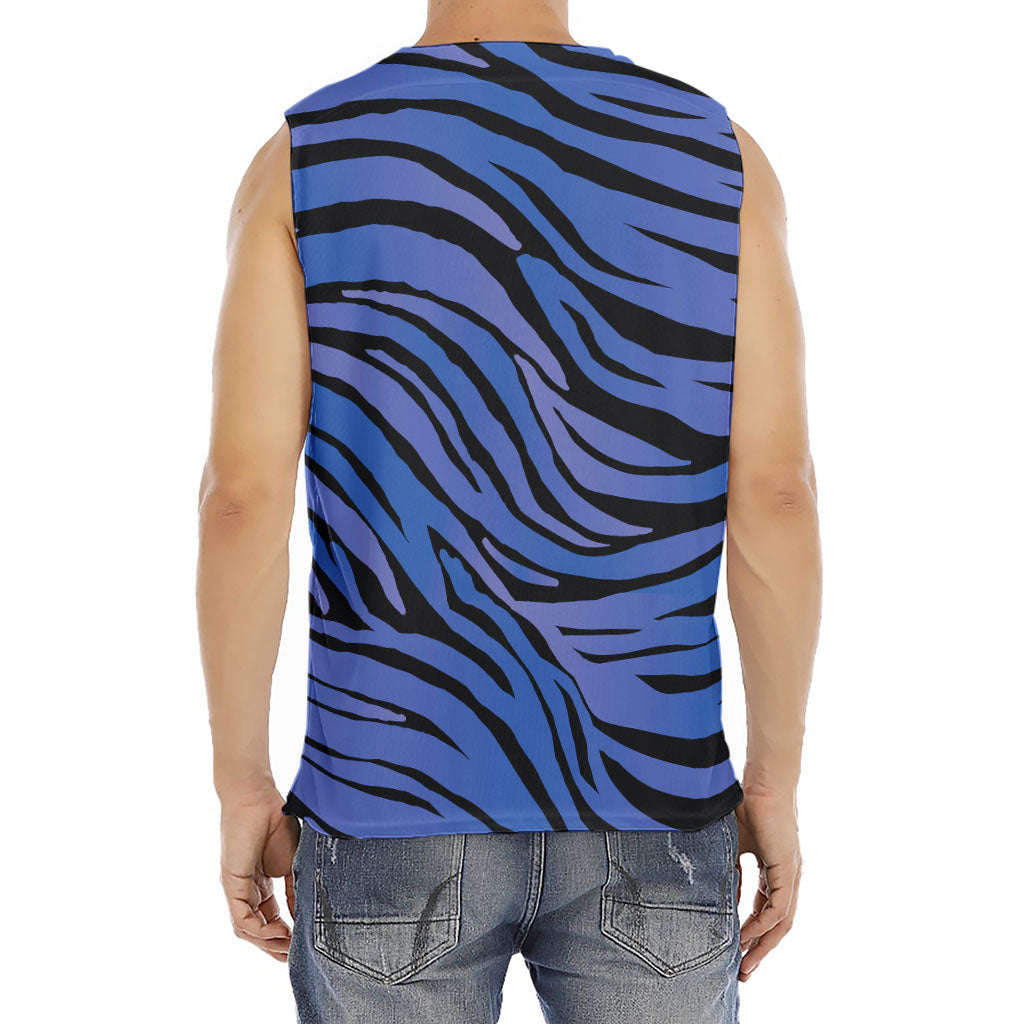 Black Blue Zebra Pattern Print Men's Fitness Tank Top